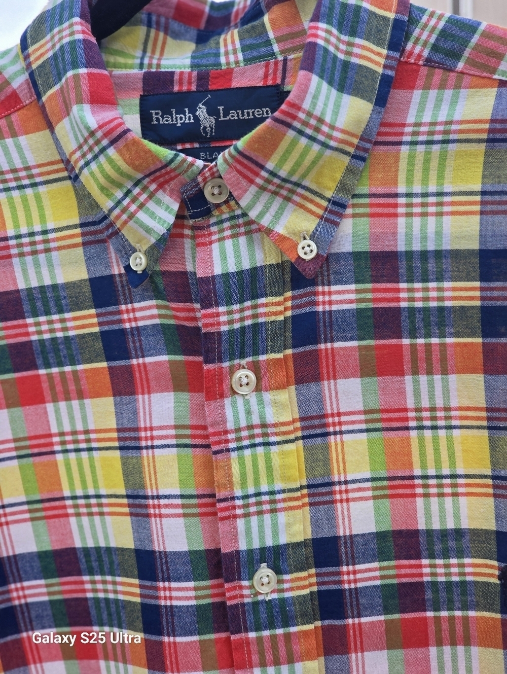 Vintage 90s Polo Ralph Lauren Blake Madras Plaid Cotton Shirt Large EUC - Picture 13 of 17